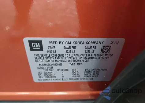 2022 Chevrolet Trailblazer Awd Activ from USA, damaged, VIN KL79MSSL3NB130099